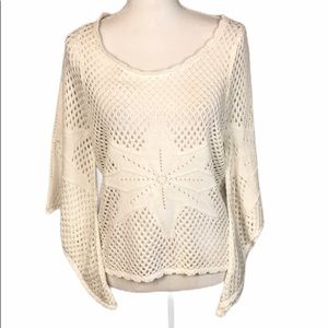 Fever white star crocheted bell sleeve coverup top